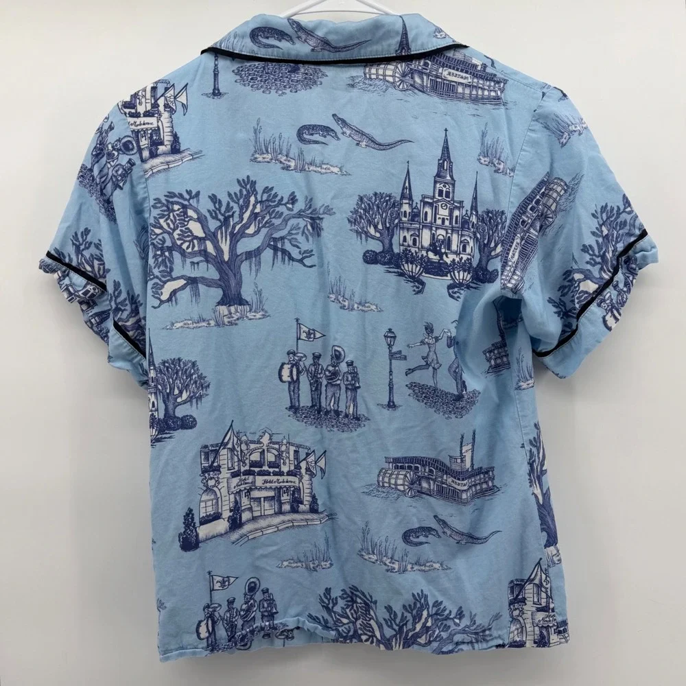 Katie Kime Pajama Set Women XXS Blue New Orleans Toile Short Sleeve Cotton Modal